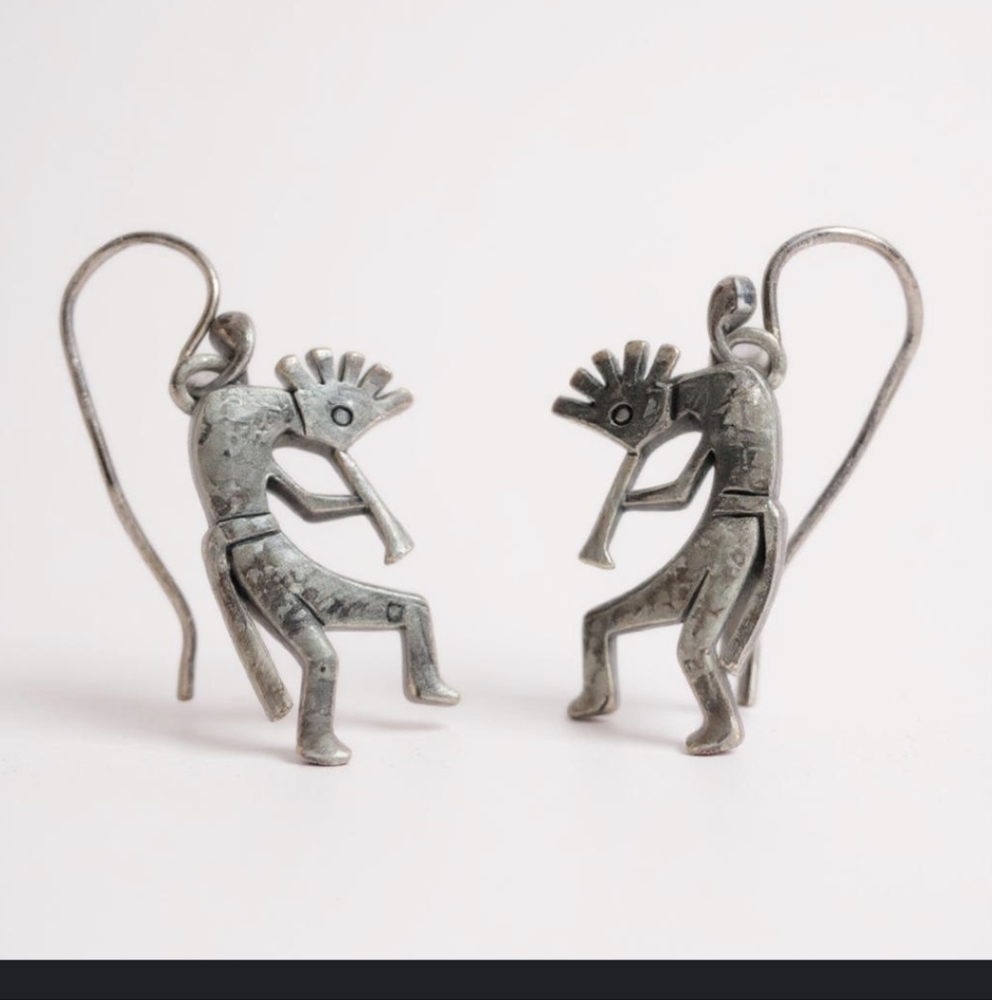 Native American Sterling Silver Kokopelli Dangle Earrings